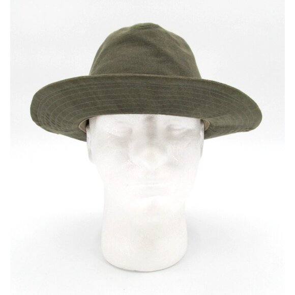 Vintage Broner Safari Hat Mens Medium Olive Canvas Fedora Made in USA 80s 90s - Picture 10 of 13